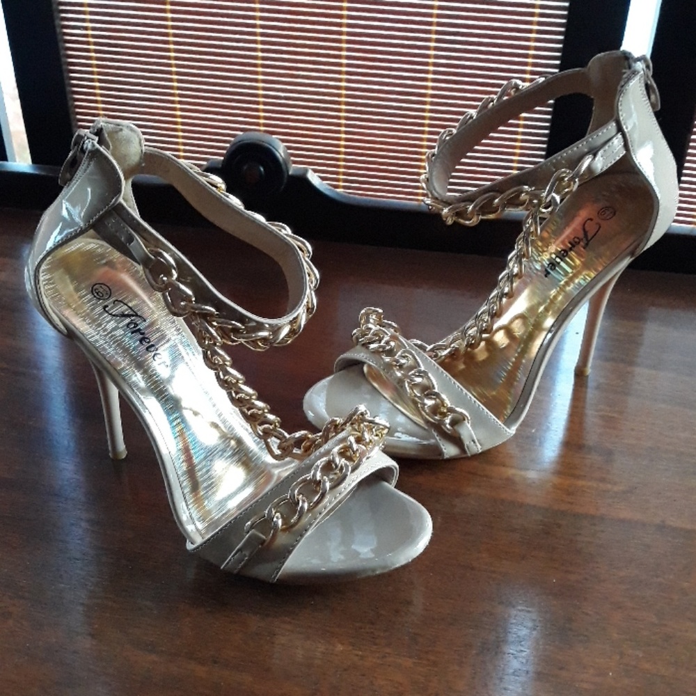 Nude open toe stilettos